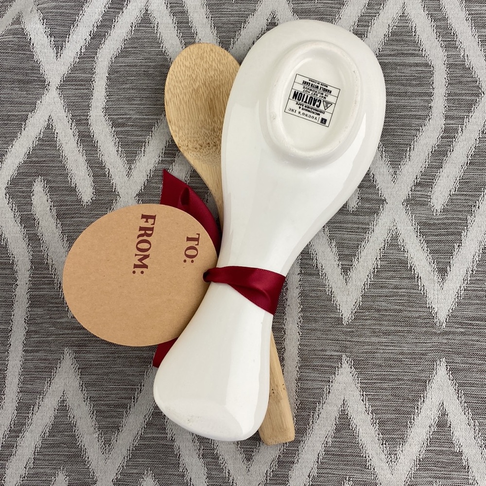 Ceramic Have a Blessed Christmas Spoon Rest & Wooden Spoon NWT Hostess Gift - Picture 2 of 6
